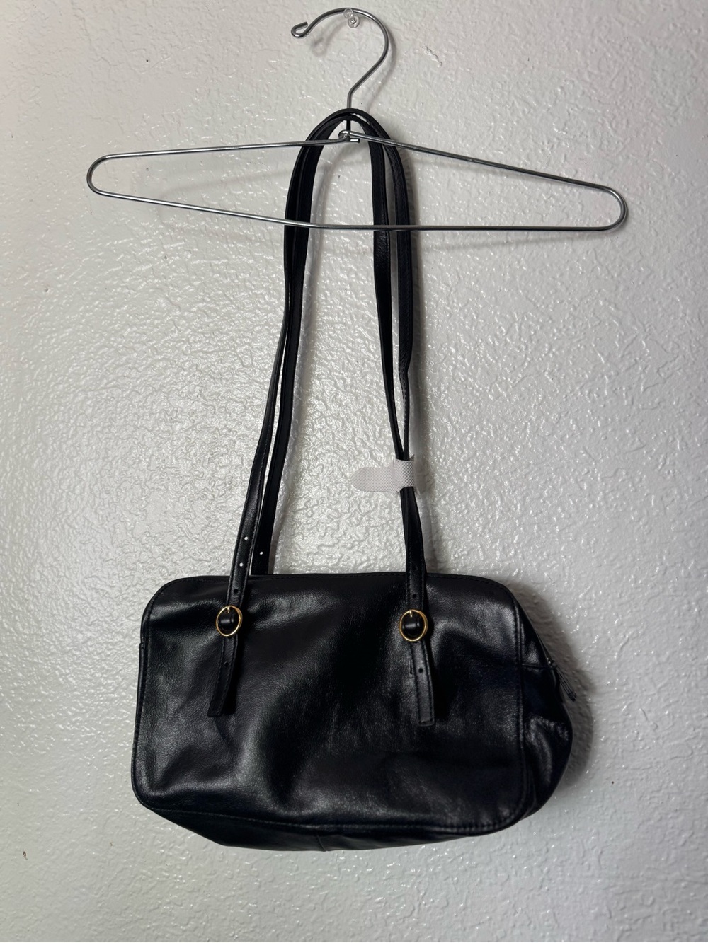 Madewell Black Leather Shoulder Bag with Gold Buckle Accents